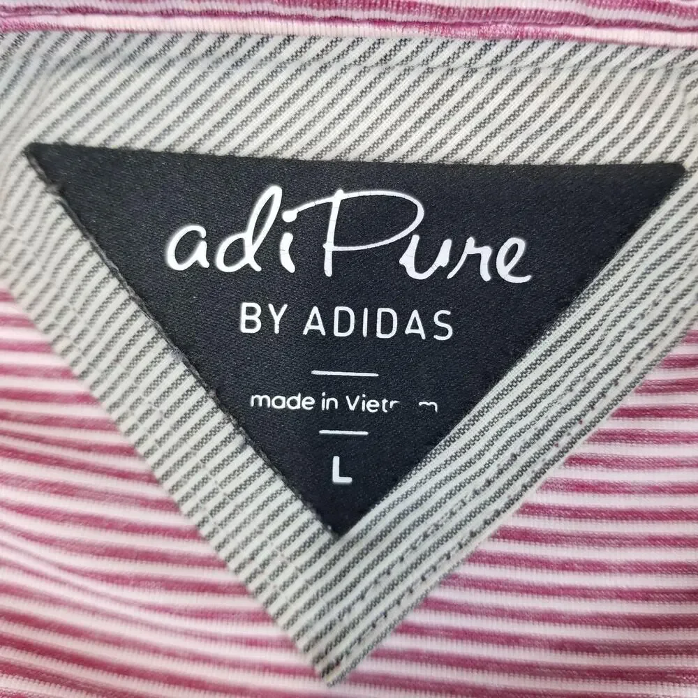 Adidas Polo Shirt Mens Large Pink Striped Whistling Straits Golf Shirt